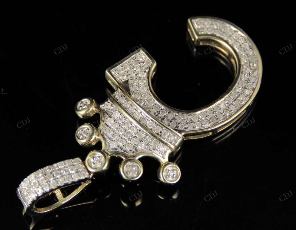 1.5" 0.31 CTW Initial Letter 'C' 10K Gold Diamond Crown Pendant CustomDiamJewel