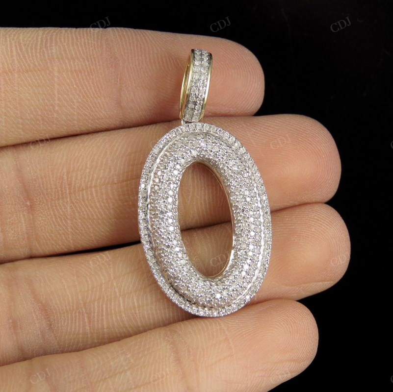 1.4" 0.85 CTW 10K Gold Natural Diamond Initial O Letter Pendant CustomDiamJewel
