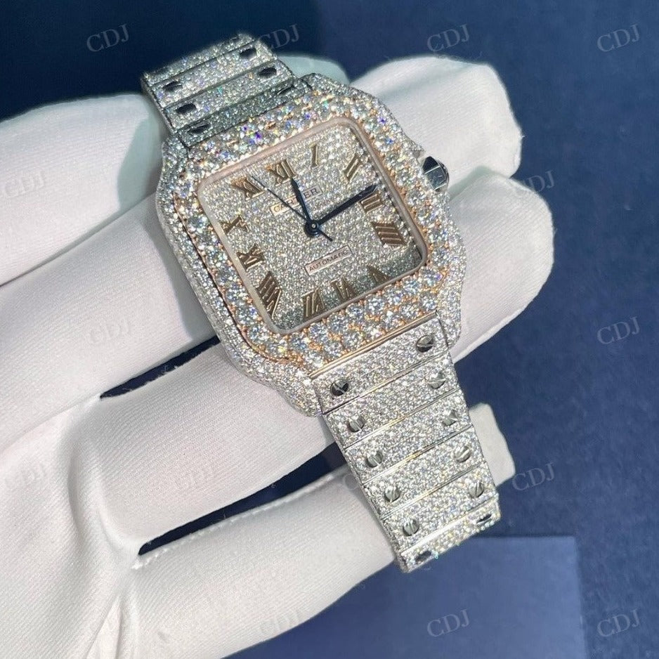 Fully Iced Out VVS1 Moisenite Cartier Santos Watch 41 MM Dial Handmade Watch customdiamjewel