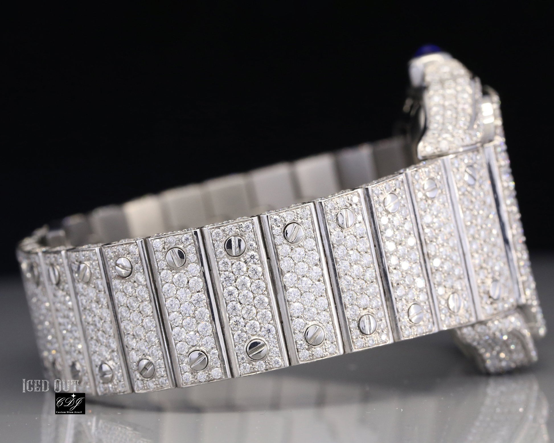 Full White Cartier Santos Natural Diamond Watch customdiamjewel