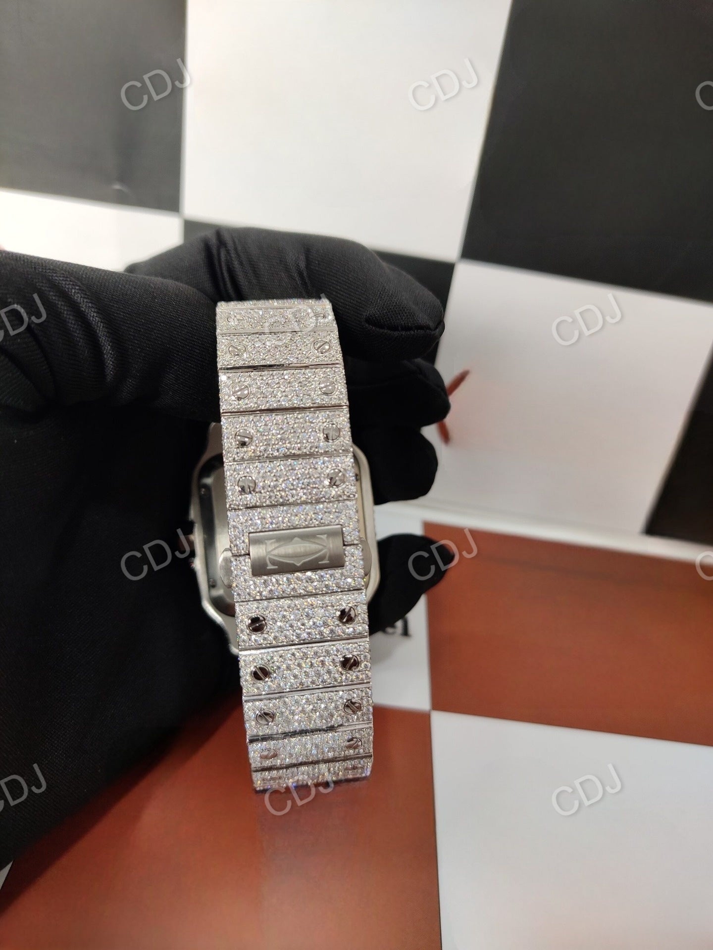 41MM Stainless Steel Natural Diamond Studded Wrist Watch customdiamjewel