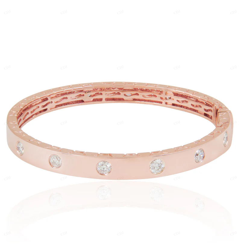 VVS Moissanite Rose Gold Unique Bangle Bracelet For Women CustomDiamJewel