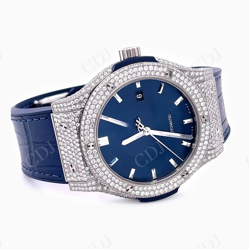 Blue Dial Custom Moissanite Diamond Watch customdiamjewel
