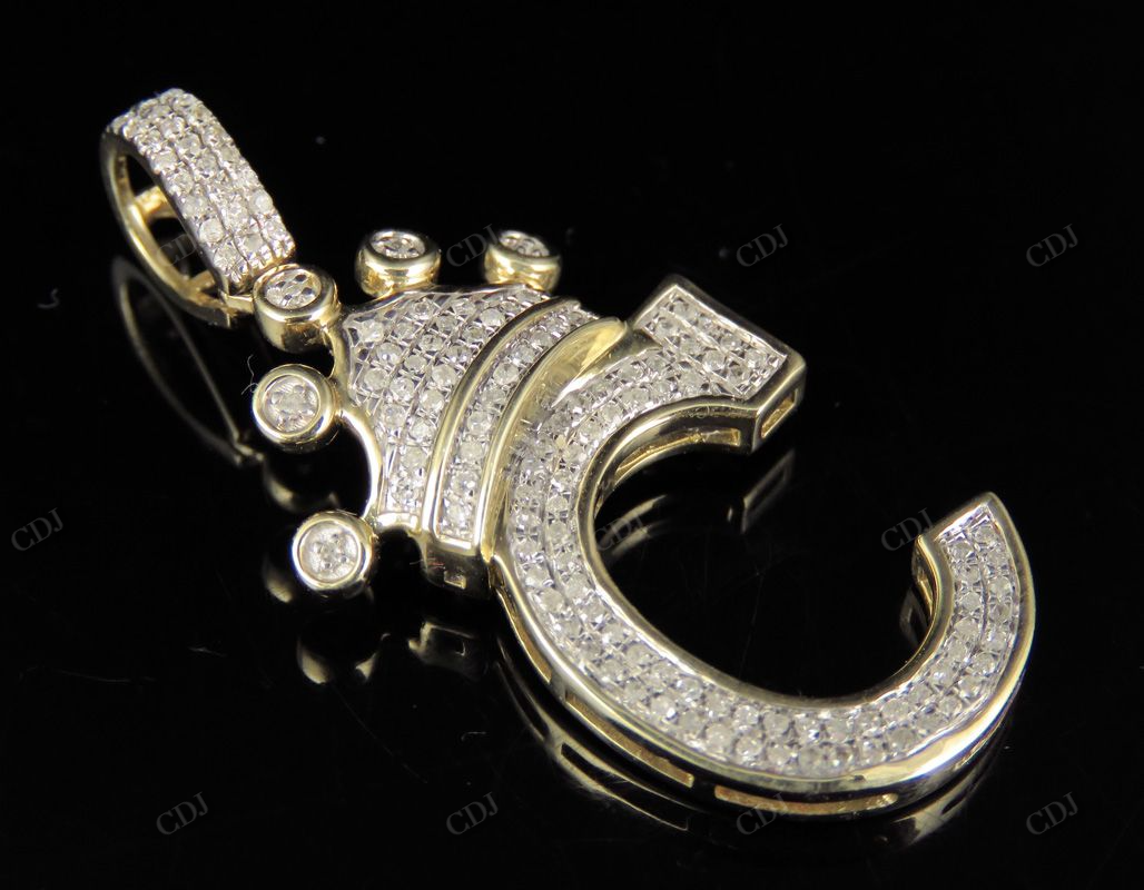 1.5" 0.31 CTW Initial Letter 'C' 10K Gold Diamond Crown Pendant CustomDiamJewel