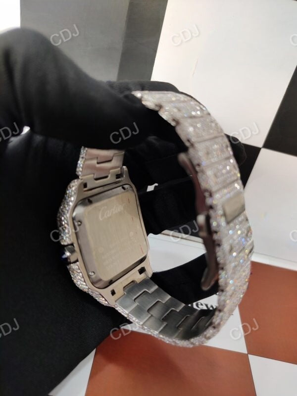 41MM Stainless Steel Natural Diamond Studded Wrist Watch customdiamjewel