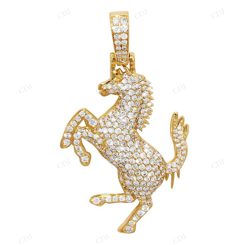 1.5 Inch Sterling Silver Classic Moissanite Horse Pendant CustomDiamJewel