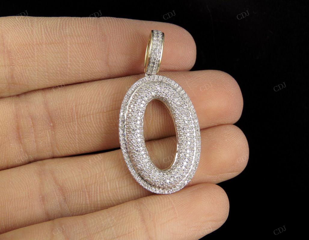 1.4" 0.85 CTW 10K Gold Natural Diamond Initial O Letter Pendant CustomDiamJewel