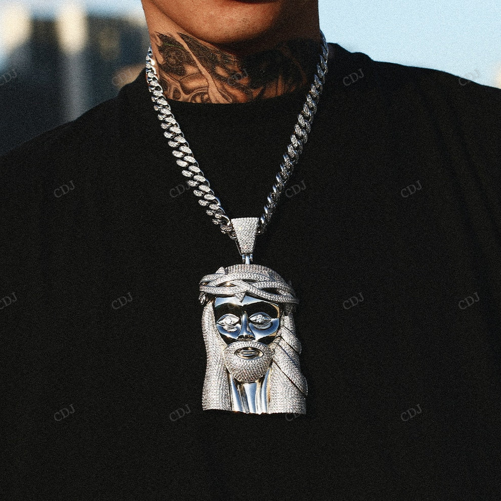 Hip Hop Sterling Silver Jesus Head Pendant hip hop jewelry CustomDiamJewel