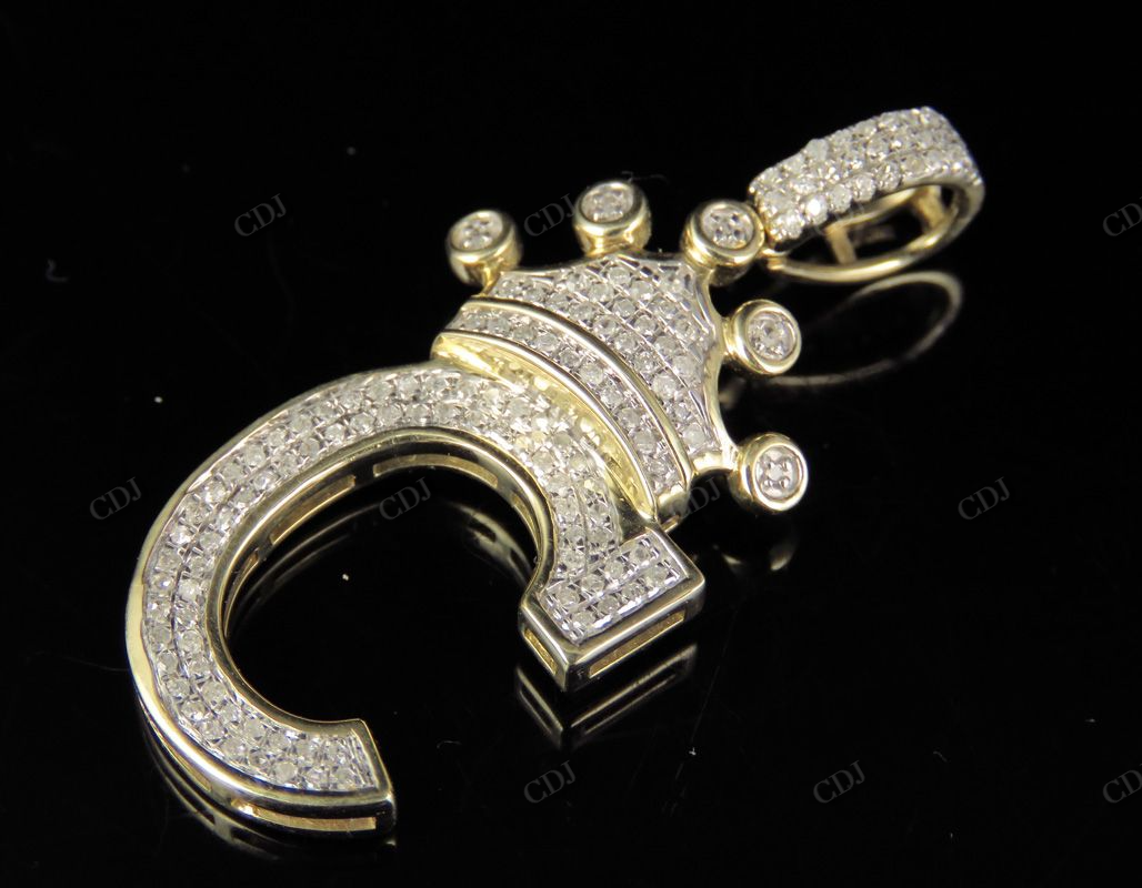 1.5" 0.31 CTW Initial Letter 'C' 10K Gold Diamond Crown Pendant CustomDiamJewel