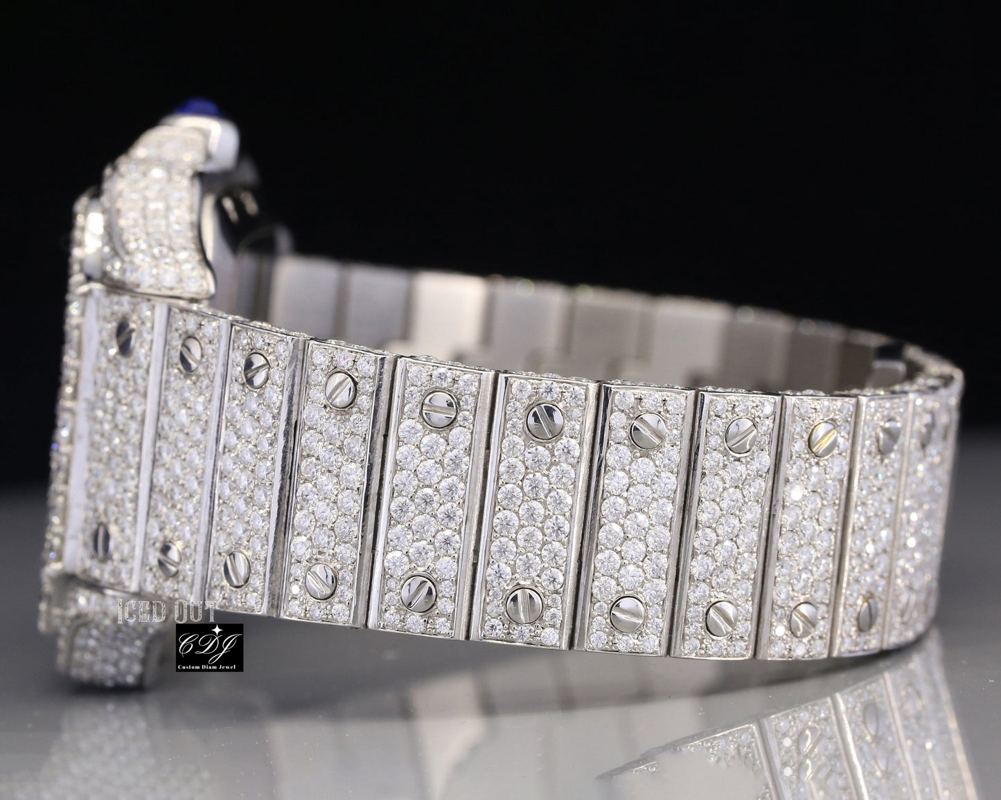 Full White Cartier Santos Natural Diamond Watch customdiamjewel