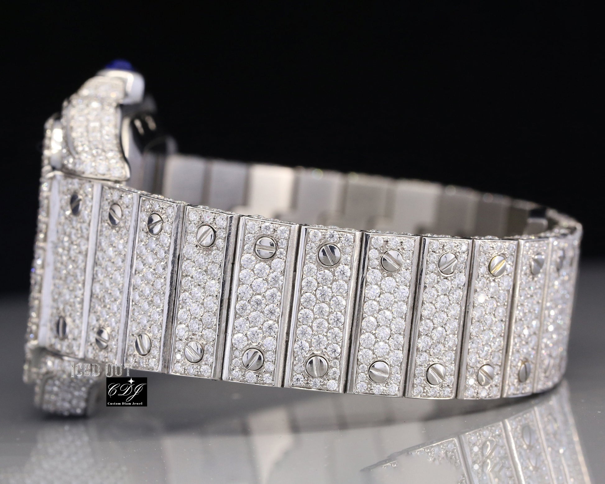 Full White Cartier Santos Natural Diamond Watch customdiamjewel