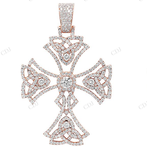 Flower Cross 2.2 Inch Lab Grown Diamond 10K Gold Pendant Hip Hop Pendent CustomDiamJewel