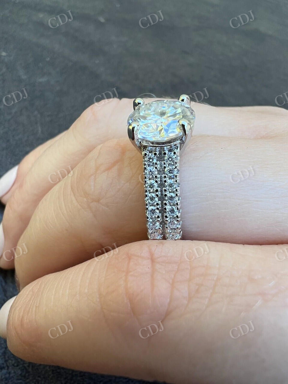Two Band Moissanite Engagement Ring For Women  customdiamjewel   