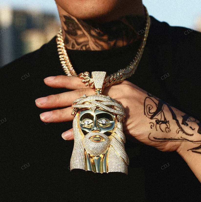 Hip Hop Sterling Silver Jesus Head Pendant hip hop jewelry CustomDiamJewel