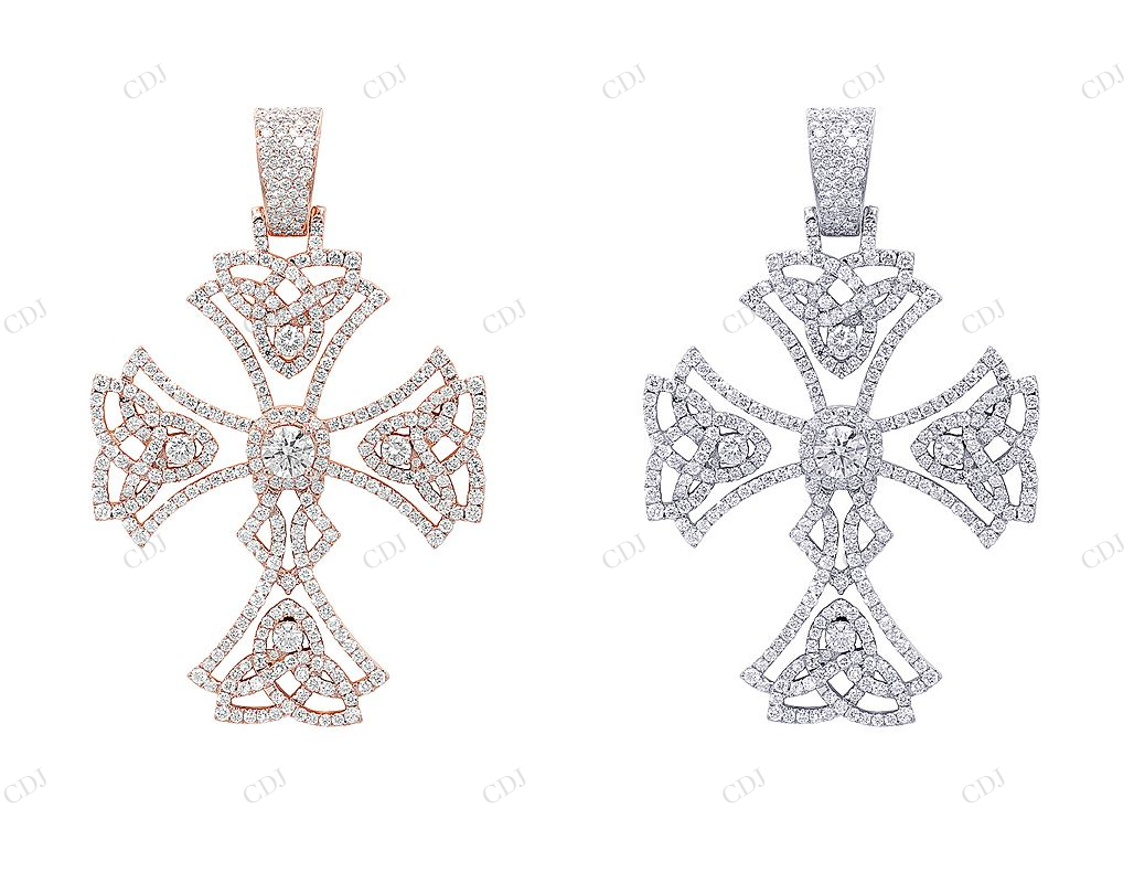 Flower Cross 2.2 Inch Lab Grown Diamond 10K Gold Pendant Hip Hop Pendent CustomDiamJewel
