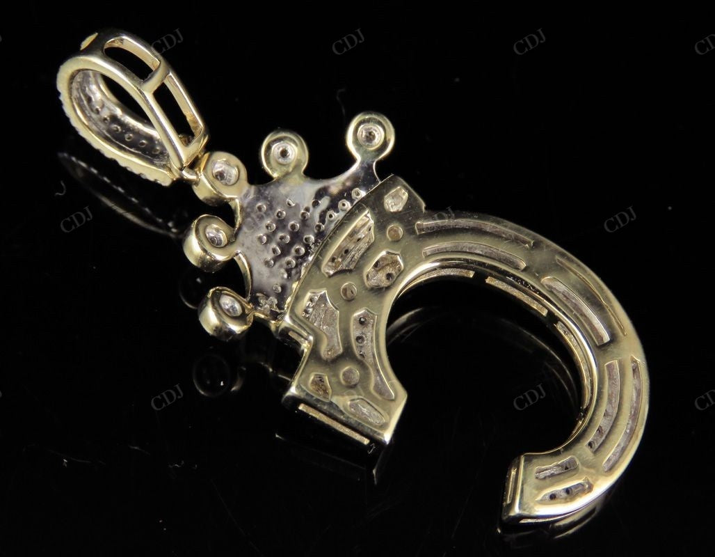 1.5" 0.31 CTW Initial Letter 'C' 10K Gold Diamond Crown Pendant CustomDiamJewel