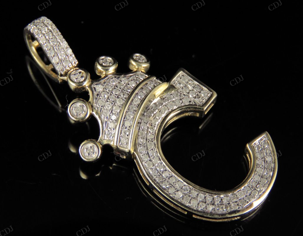 1.5" 0.31 CTW Initial Letter 'C' 10K Gold Diamond Crown Pendant CustomDiamJewel