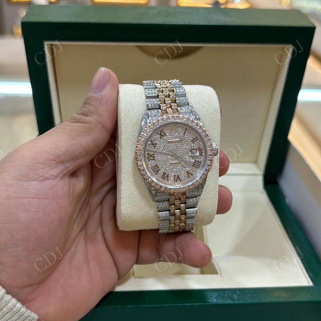 Hip Hop Yellow White Roman Numerical Rolex Jubilee Watch For Rapper Singer hip hop jewelry CustomDiamJewel