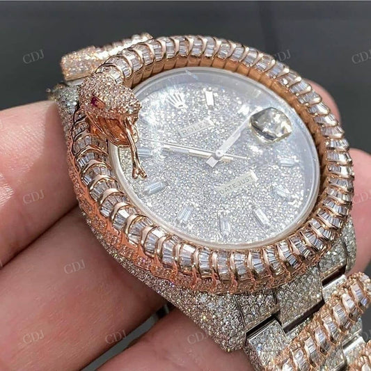 Rolex Snake Rose Gold Plated Diamond Moissanite Watch customdiamjewel