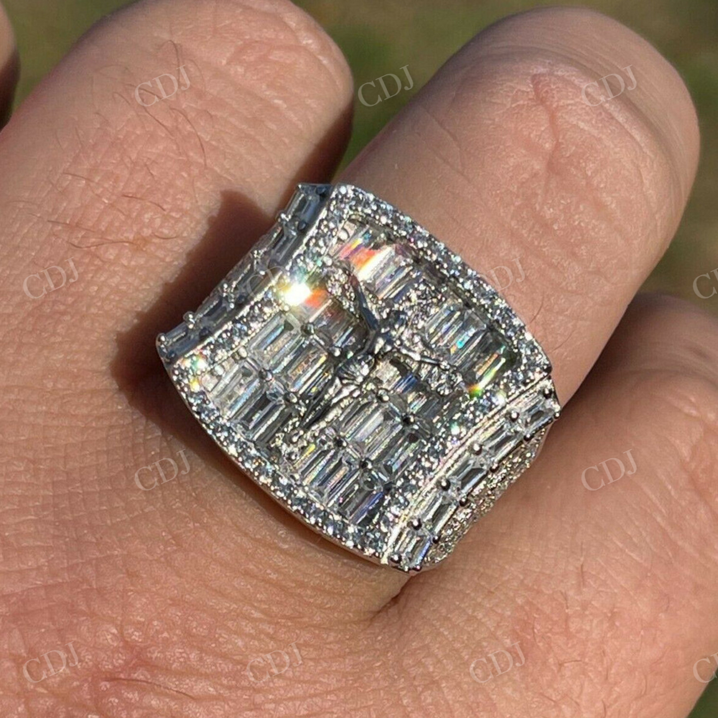 Baguette Jesus Men's Ice out Hip Hop Ring  customdiamjewel   