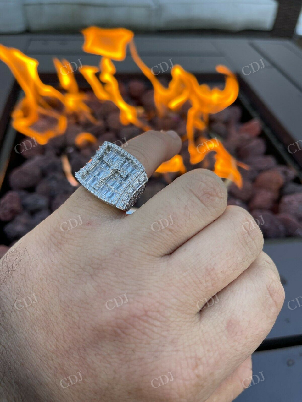 Baguette Jesus Men's Ice out Hip Hop Ring  customdiamjewel   