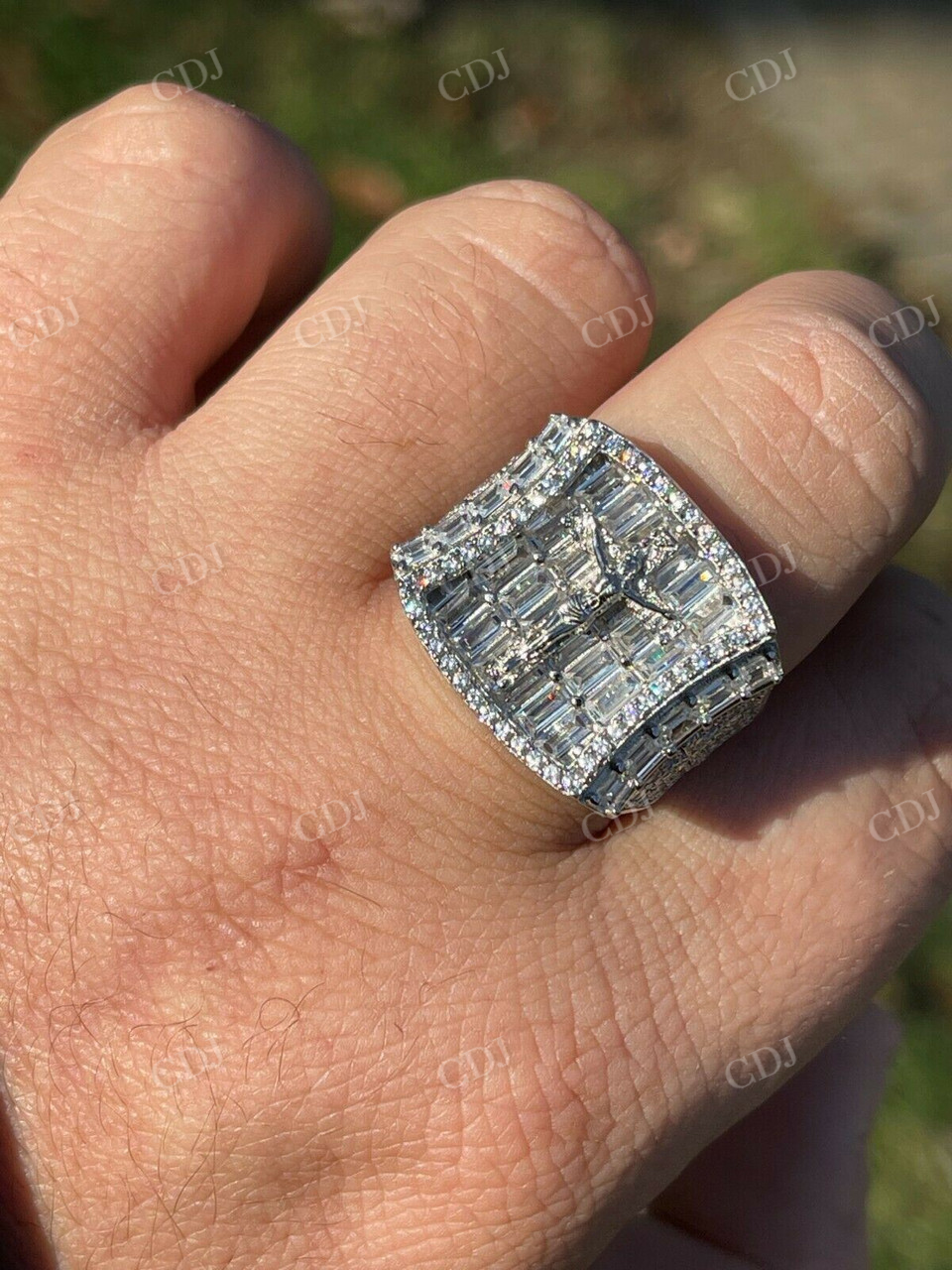 Baguette Jesus Men's Ice out Hip Hop Ring  customdiamjewel   