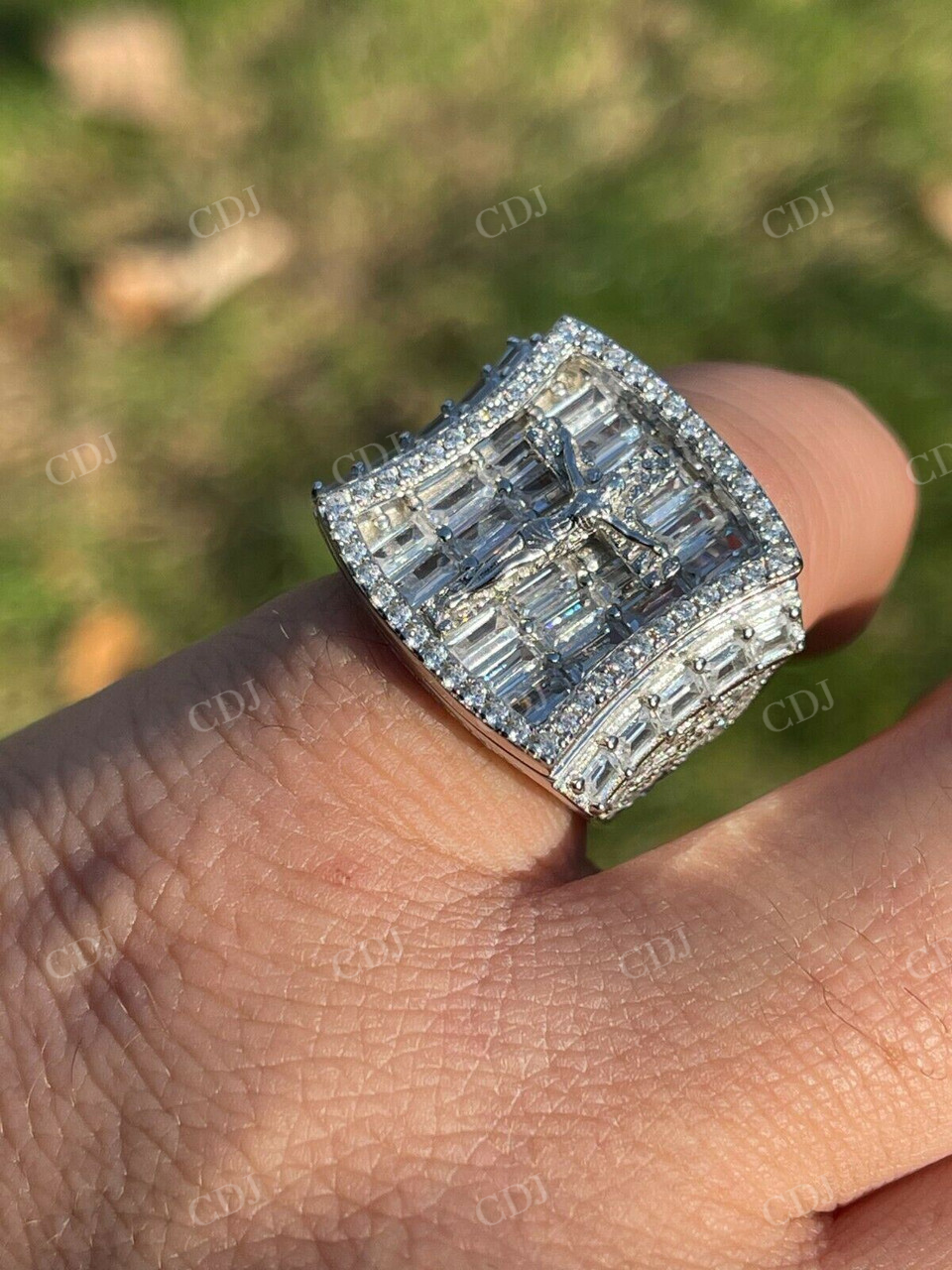 Baguette Jesus Men's Ice out Hip Hop Ring  customdiamjewel   