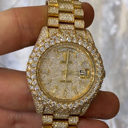 Luxury Diamond Fully Iced Out Rolex Gold Plated Wrist Moissanite Watch customdiamjewel