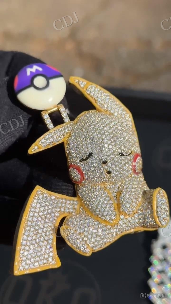 10K Gold Moissanite Diamond Pikachu Pendant hip hop jewelry customdiamjewel   