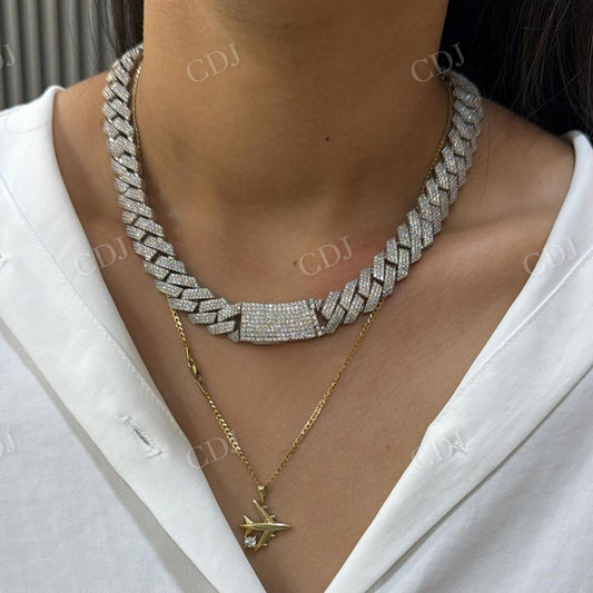 925 Sterling Silver VVs Moissanite Diamond Cuban link Chain hip hop jewelry CustomDiamJewel
