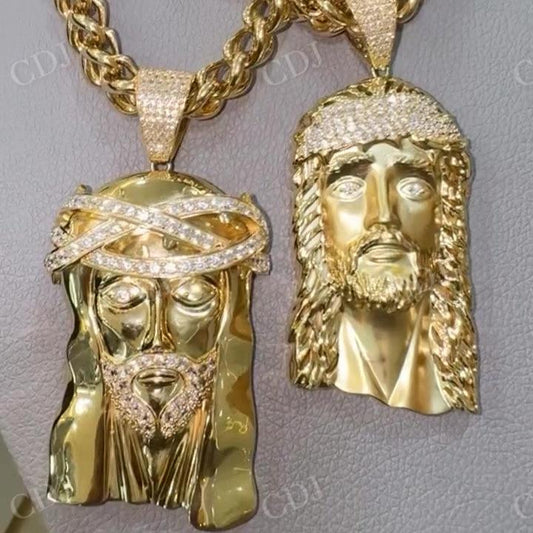 10K Yellow Gold Iced Out Christ Jesus Face Pendant hip hop jewelry CustomDiamJewel   