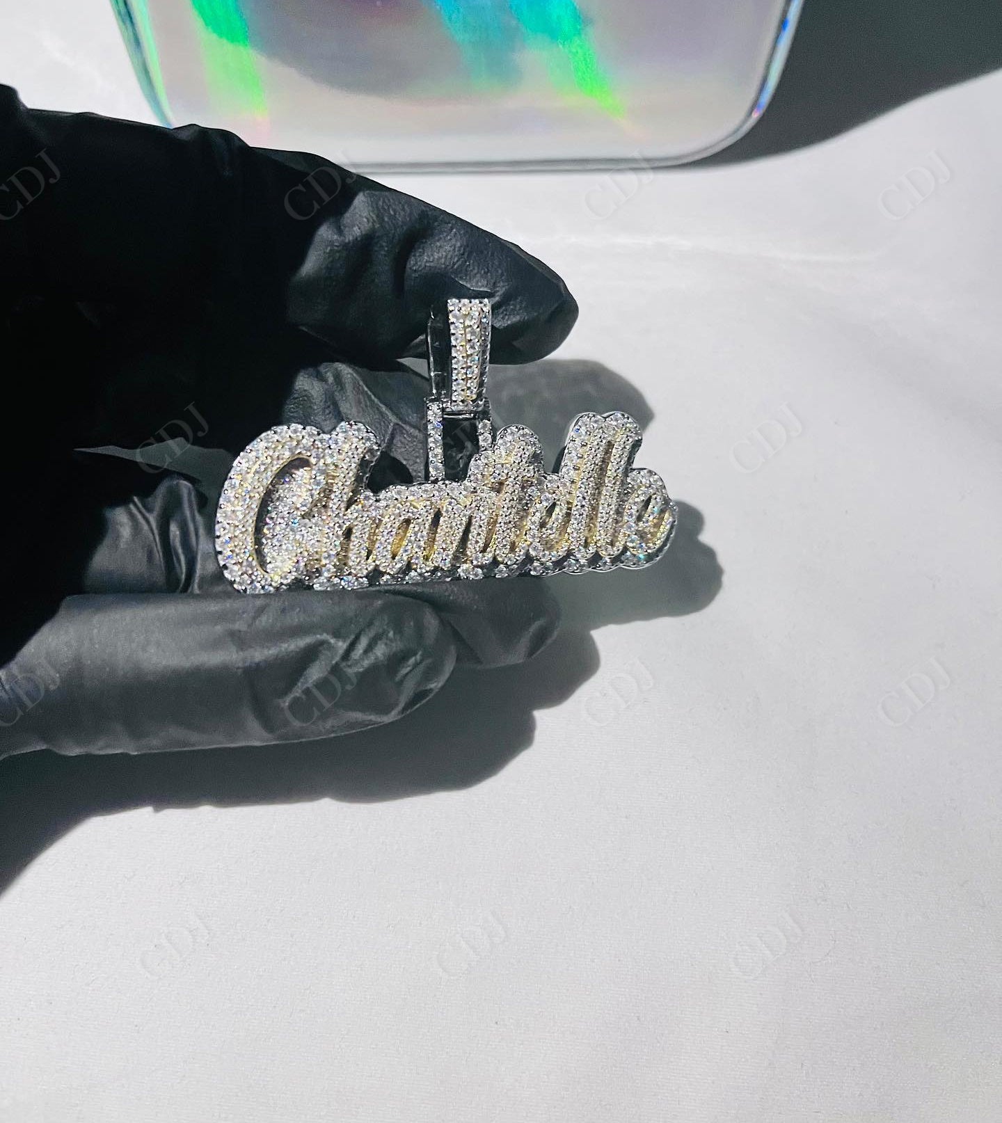 White Gold 14K Plated Baguette Diamond Pendant hip hop jewelry CustomDiamJewel   