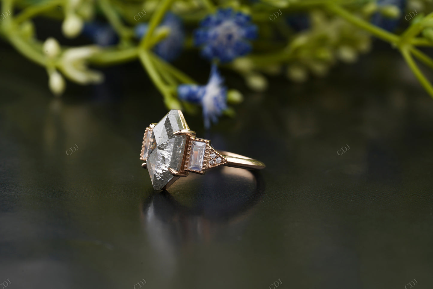 Hexagon Moissanite Diamond Baguette Ring