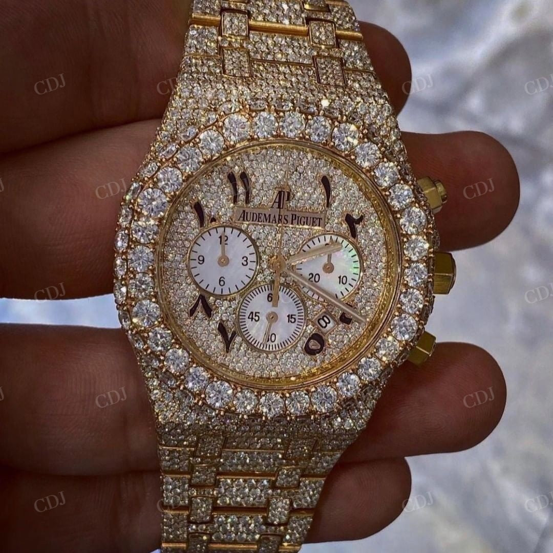 Full Iced Out Gold Plated AP Moissanite Watches customdiamjewel