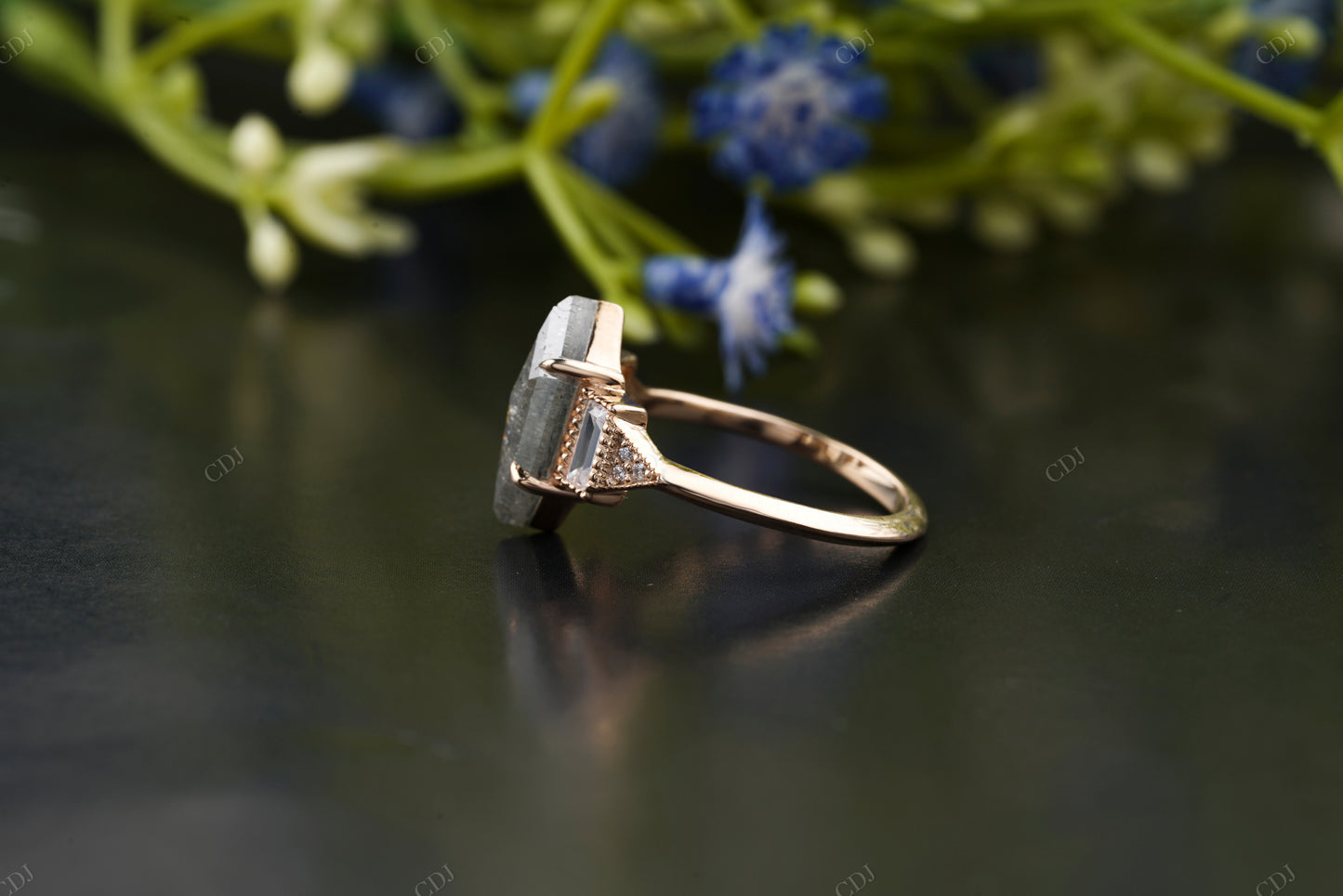 Hexagon Moissanite Diamond Baguette Ring