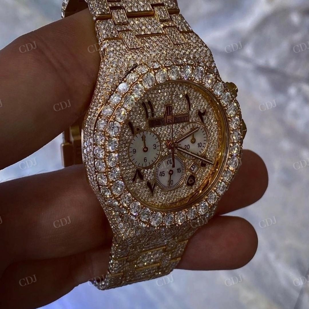Full Iced Out Gold Plated AP Moissanite Watches customdiamjewel