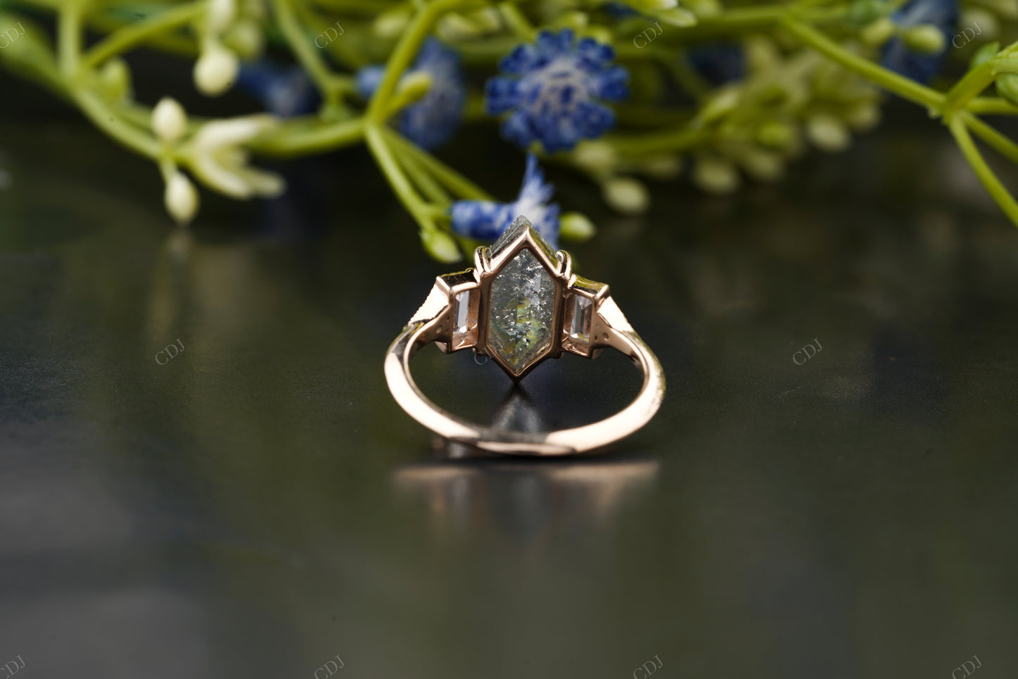 Hexagon Moissanite Diamond Baguette Ring
