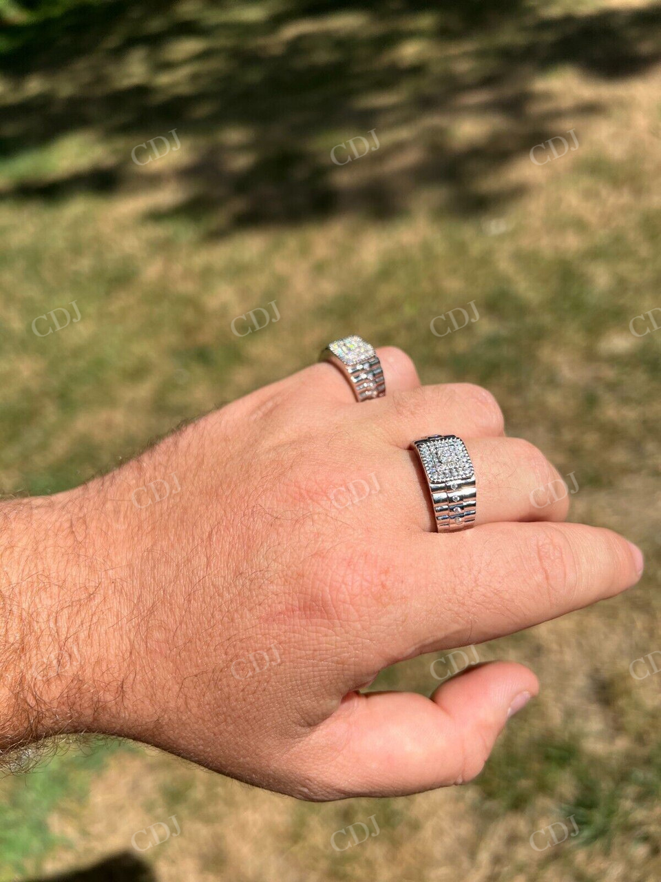 Round Moissanite Wide Band Mens Ring  customdiamjewel   