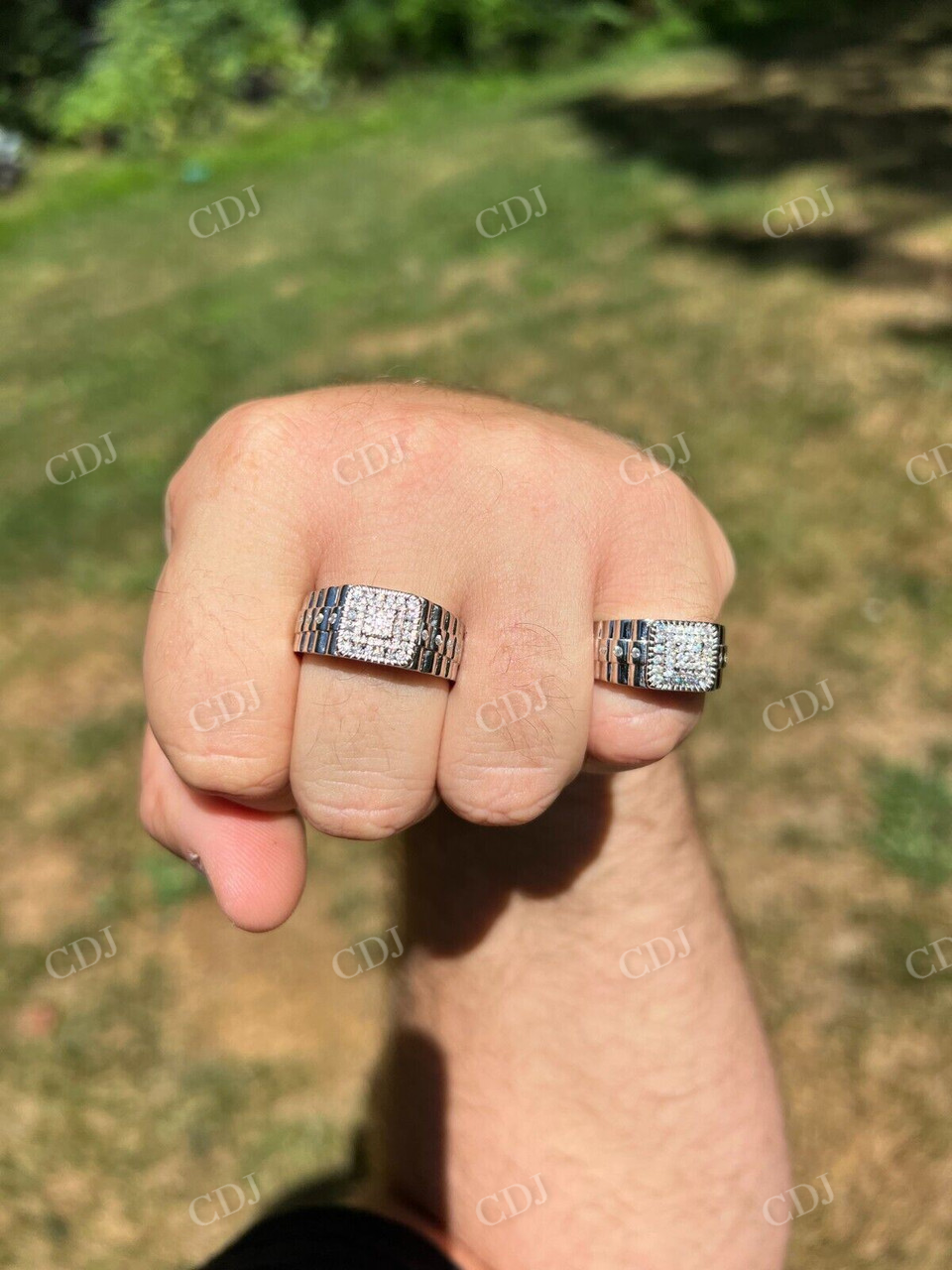 Round Moissanite Wide Band Mens Ring  customdiamjewel   