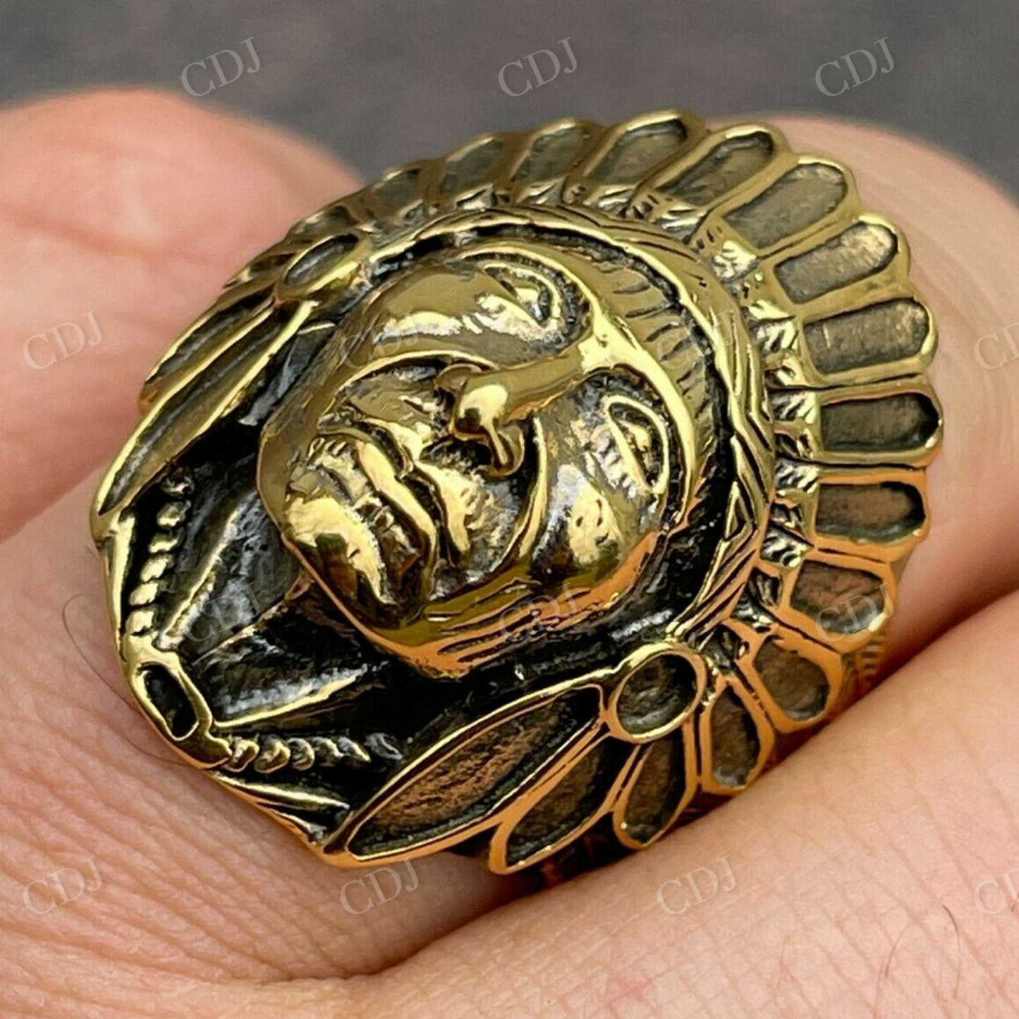 18K Gold Indian Head Chief Hip Hop Ring  customdiamjewel   