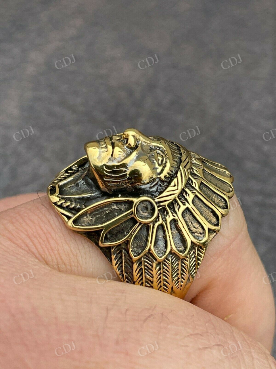 18K Gold Indian Head Chief Hip Hop Ring  customdiamjewel   