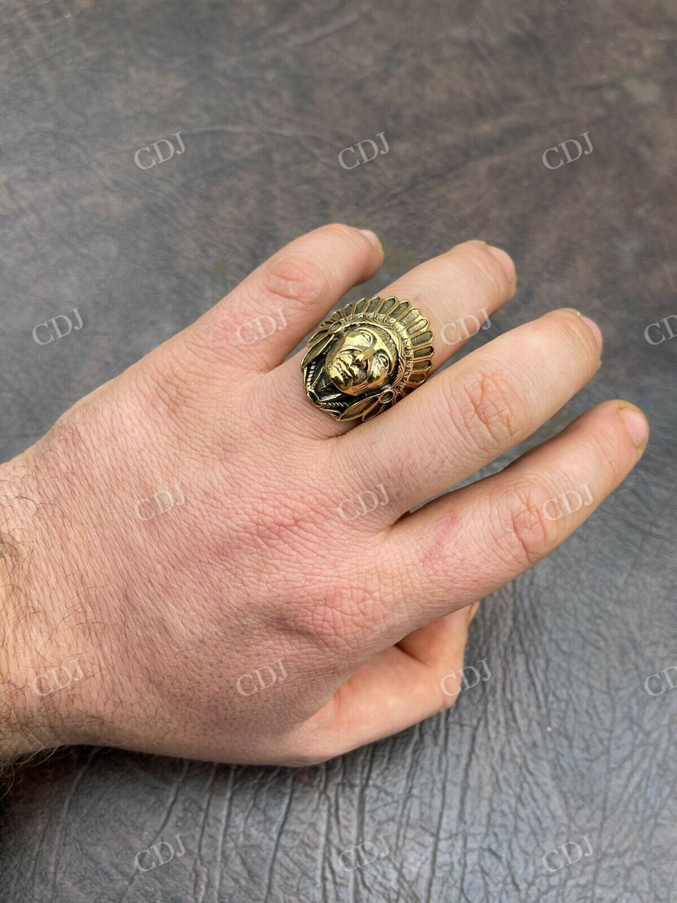 18K Gold Indian Head Chief Hip Hop Ring  customdiamjewel   