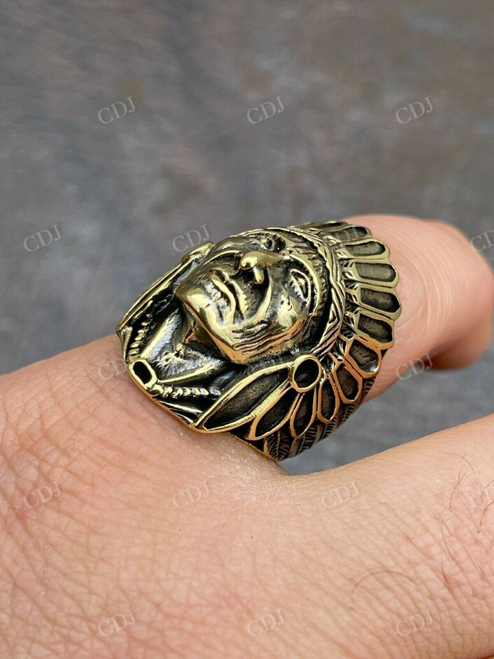 18K Gold Indian Head Chief Hip Hop Ring  customdiamjewel   