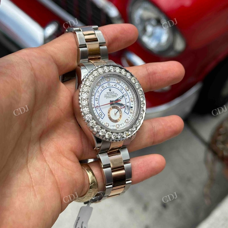 42mm Rolex Two Tone Bezel Set Moissanite Diamond Watch customdiamjewel