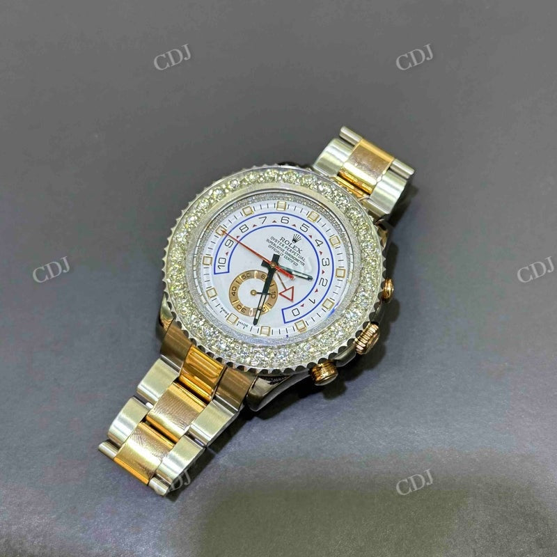 42mm Rolex Two Tone Bezel Set Moissanite Diamond Watch customdiamjewel