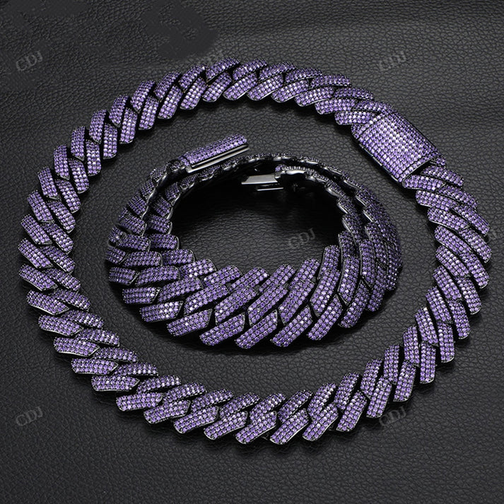 10MM Iced Out Purple Diamond Cuban Chain hip hop jewelry CustomDiamJewel