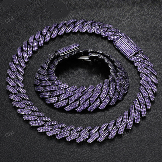 10MM Iced Out Purple Diamond Cuban Chain hip hop jewelry CustomDiamJewel