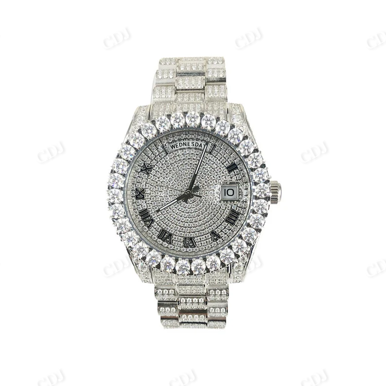 AP Iced Out Diamond Hip Hop Day Date Stainless Steel Men's Wrist Watch