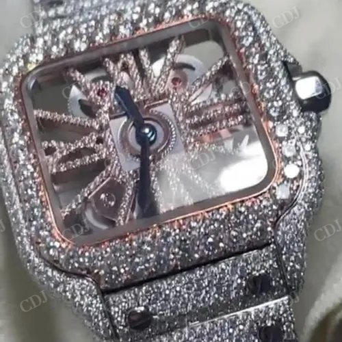 Rose White Cartier Skeleton Iced Out Watch customdiamjewel