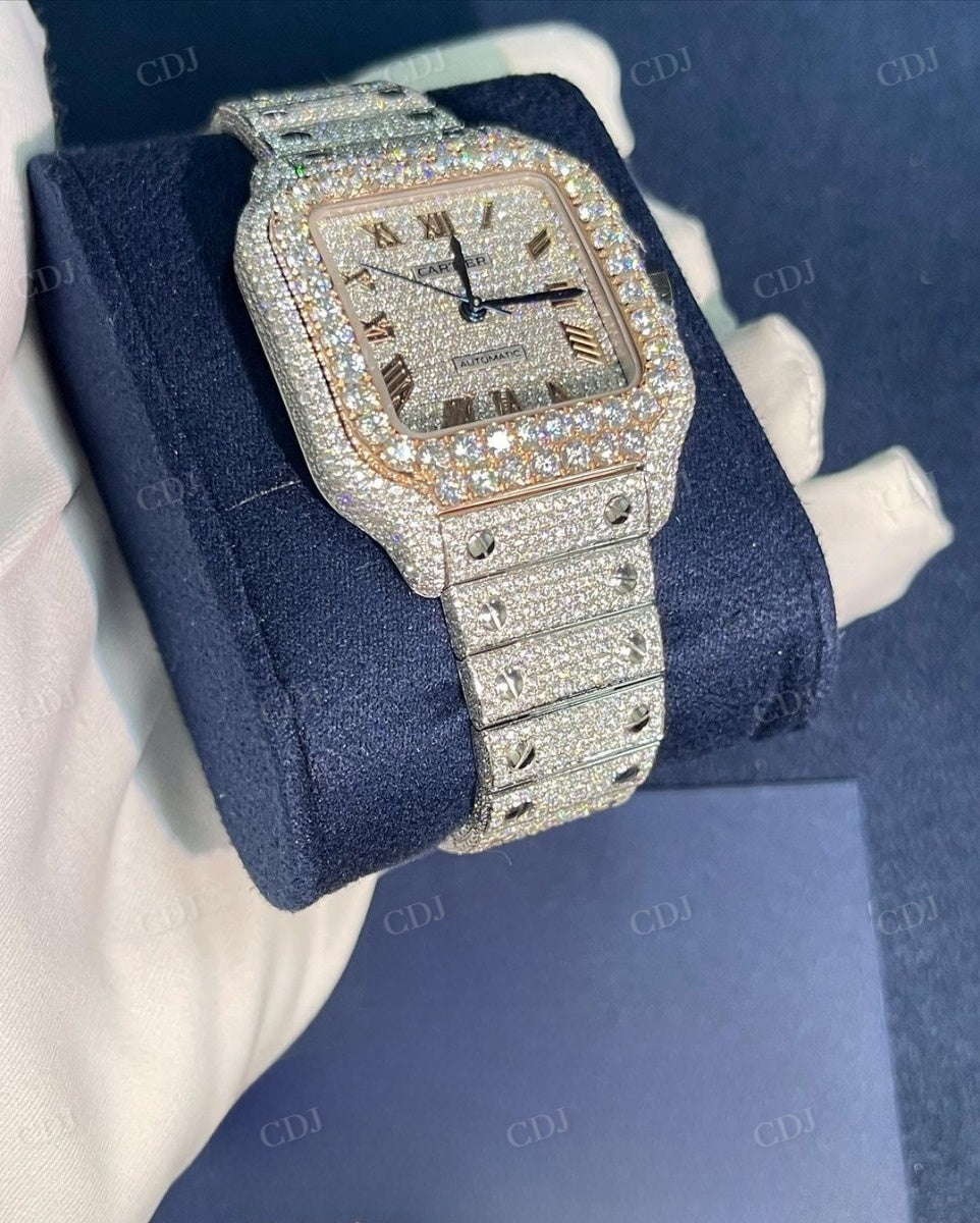 Two tone Rose White Iced Out Bust Down Automatic Movement Wrist Watch customdiamjewel